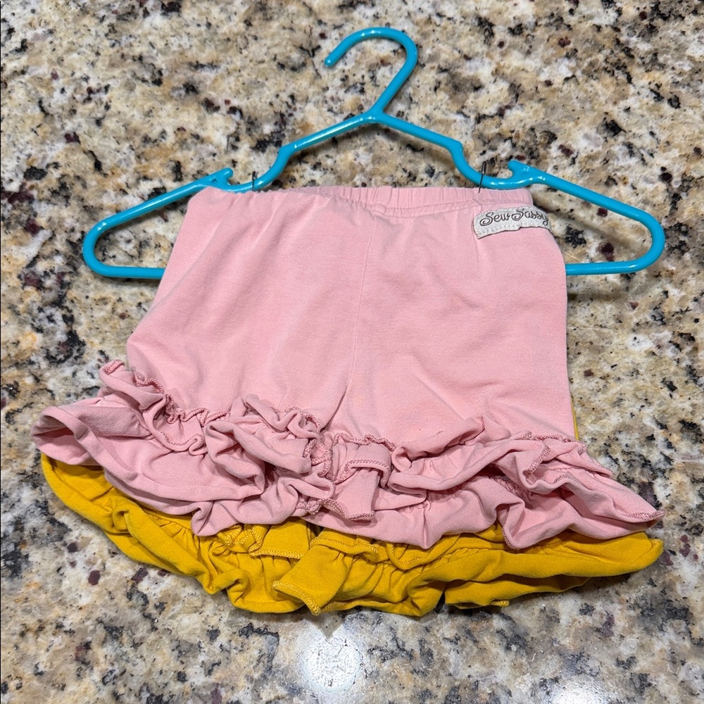 Sew Tots Pink & Yellow Ruffle Shorts for Kids